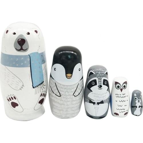 5-layer White Bear Matryoshka Wooden Craft Display Model Christmas Birthday Gift Best Wishes Kids Christmas Handmade Crafts