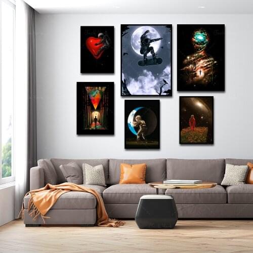 Abstract Nordic Earth Poster Planet Astronauts Canvas Painting Wall Art Color Space Pictures For Room Decor Wall Prints