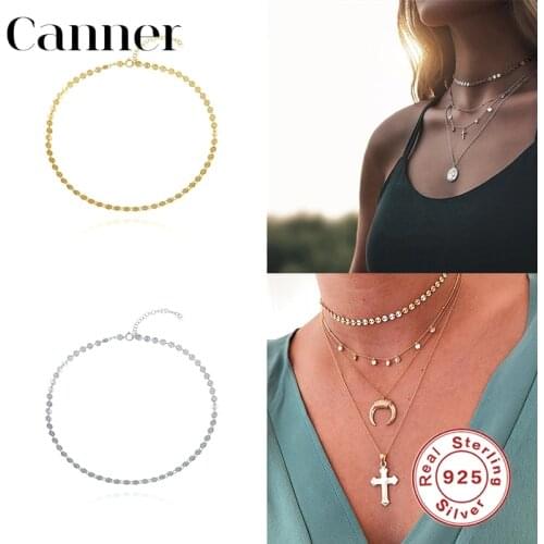 Canner Minimalist 925 Sterling Silver Choker Necklaces For Women Wafer Shape Clavicle Necklace Sterling Silver Jewelry Collar W5
