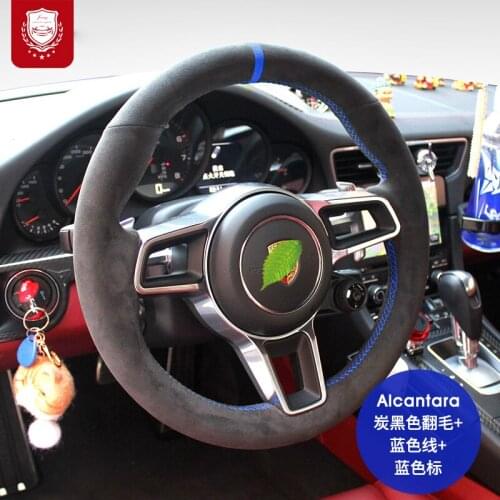 Real Alcantara Porsche Red Steering Wheel Cover for Cayenne Macan 718 Panamera Taycan 3 Car Grip Cover Car goods car accessories