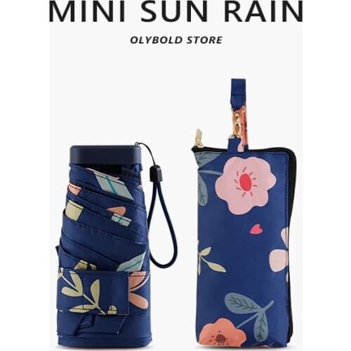 Flowers Mini Flat Umbrella with Cover Ultralight Portable Small Clear Umbrellas Rain Women Girls Kids Sun Umbrella UV Parasol