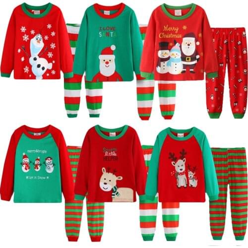 Kids boy girls clothing pajamas set 100% Cotton Children Sleepwear 2 Pieces Cartoon Tops +Pants Toddler Kid Clothes xmas Pyjamas