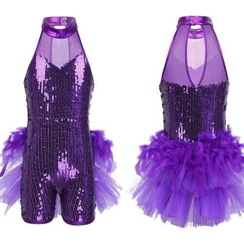 Kid Girls Sequins Jazz Latin Ballet Dance Costume Rhinestone Gymnastics Professional Modern Ballet Tutu Dress Leotard Dance Wear
