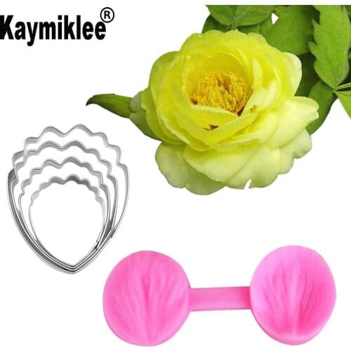 Mini Peony Flower Veiner &Cutter Flower Silicone Mold Gumpaste Sugarcraft Fondant Mould Cake Decorating Tools CS289