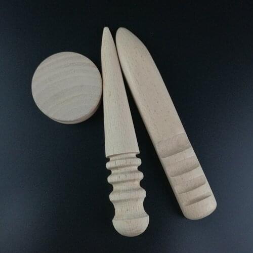 Hot Round Flat Shaped Leather Craft Tool Hardwood Wood Slicking Edge Wooden Stick Slicker Burnisher Work DIY Repairing Tools