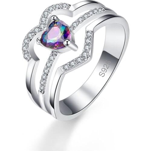 Hainon 2019 New Arrival Love Heart Multi-Color Zircon Silver Color Ring Classic Style Beautiful Women Ring Jewelry Party