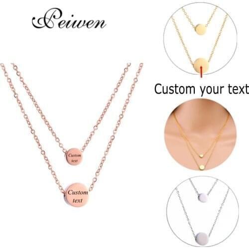 Personalized Custom Two Little Gold Bean Round Pendant Necklace Stainless Steel Double Link Chain Charm Choker For Women Jewelry