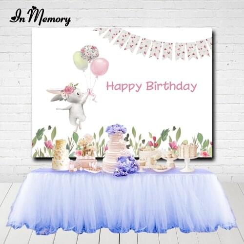 InMemory Cute Rabbit Theme Backdrop For Photography Flowers Bunting Girls Baby Shower Newborn 1st Birthday Party Backgrounds
