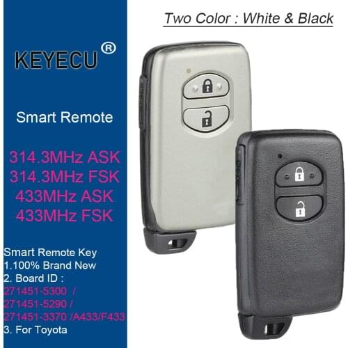 Keyecu Smart Prox Remote Car Key Fob 2 Button for Toyota Corolla Prius IQ 271451-5300 / 271451-5290 / 271451-3370 / A433 / F433