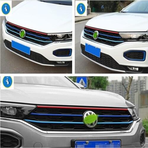 Yimaautotrims Colorful Exterior Kit For Volkswagen T-Roc T Roc 2018 - 2020 Front Center Grille Grill Lid Strip Cover Trim 5 Pcs
