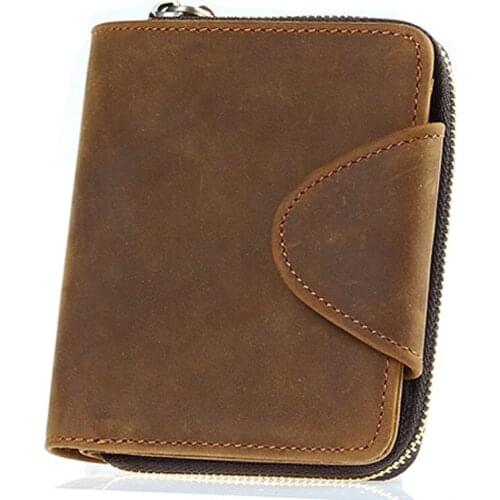 New mens wallet retro tri-fold wallet card package multi-card leather zipper wallet casual leather coin purseNB052