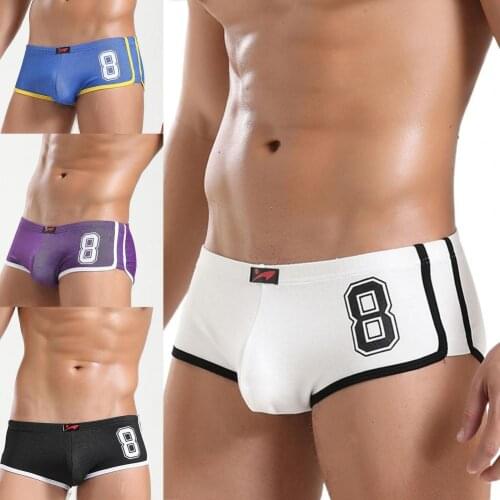 Longjiang Men U Convex Underpants Number 8 Printing Skin-friendly Patchwork Mid Waist Men Underpants Panties