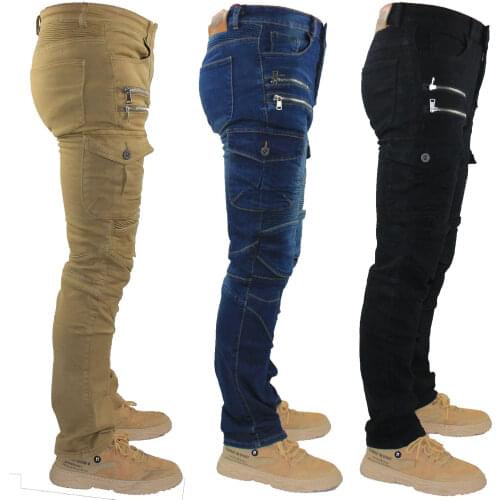 The new zipper motorcycle riding pants mens motorcycle pants fall-resistant for racing handsome slim jeans