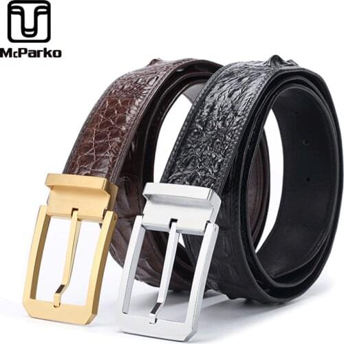 McParko men belt leather genuine crocodile leather mens belts luxury Stainless steel pin buckle mens belt for jeans BROWN BLACK