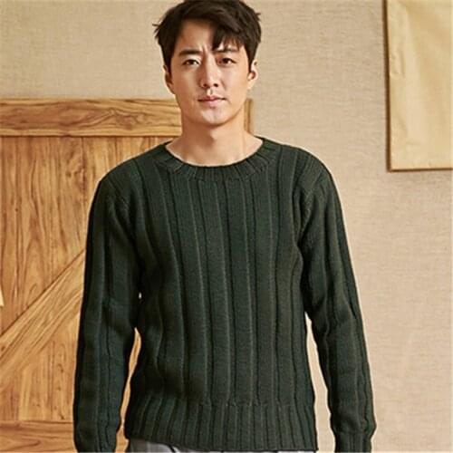 100% hand made pure wool Oneck knit men fashion solid slim H-straight pullover sweater one&over size