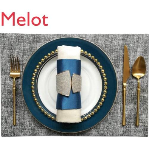 Model Room Tableware Set Decoration Modern American Blue Light Luxury Golden Edge Western Cuisine Plate Exhibition Hall Table