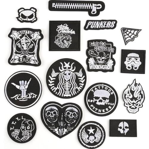 Punk Stripes Rock Badge Skull Patch Iron on Patches for Clothing Sew Stickers on Clothes Embroidered Patches for Appliques DIY G