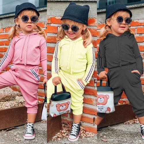 2021 New Baby Girl Clothes Tracksuit 2Pcs Hooded Letter Print Long Sleeve Top Sweatshirt Pants Fashion Cotton Soft Sports Outfit