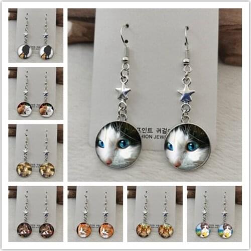 Animal pet cat fish round glass cabochon photo dome DIY pendant earrings jewelry jewelry discovery gift decoration for girls