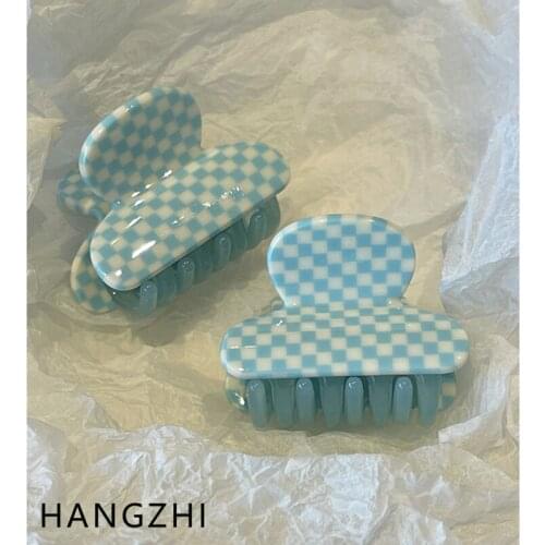 INES New Korean Color Grid Checkerboard Hair Clip Acetate Hair Claw Headwear Fashion Sweet Jewelry for Women Girl HANGZHI 2021