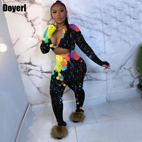 Fall Women Two Piece Outfits 2020 Pants Sets Sexy Crop Top and Slit Stacked Leggings Set Tie Dye 2 Piece Club Outfits for Women