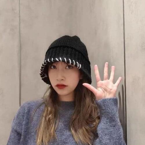 Fashion Personality Stripe Women Autumn Spring Panama Fisherman Hat Knitted Basin Cap Bucket Hat Warm Versatile Lady Panama Hat