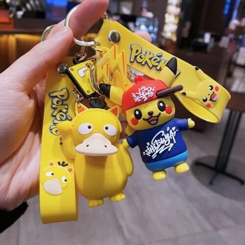 Pokemon Pocket Monster Silicone Keychain Psyduck Sobble Pikachu Grookey Scorbunny Sword Shield Pendant Keyrings Model Figures
