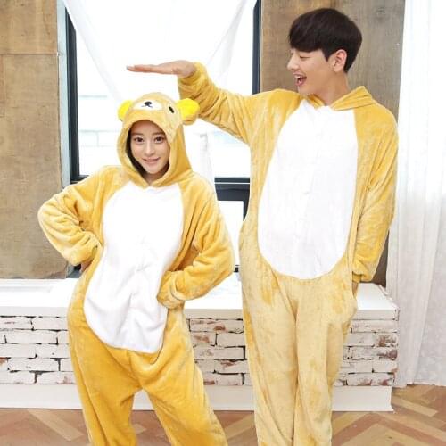 Christmas Adult Rilakkuma Bear Kigurumis Cosplay Hooded One Piece Pajamas Onesis Costume Flannel Clothing XL
