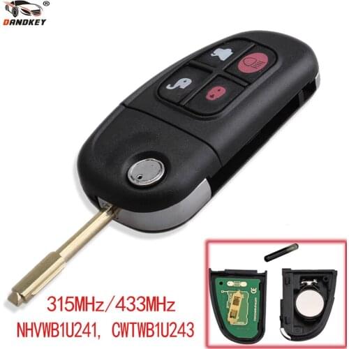Dandkey 4 Buttons Flip Folding Remote Key Car Key Fob 315/433MHz For Jaguar S-Type/XJ8/X-Type 2001-2008 NHVWB1U241/CWTWB1U243