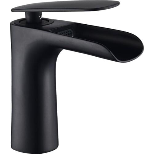 Bathroom Waterfall Faucet Black/White Brass Basin Faucet Bathroom Mixer Tap Deck Mounted Lavotory Mixer Basin Sink Mixer Tap