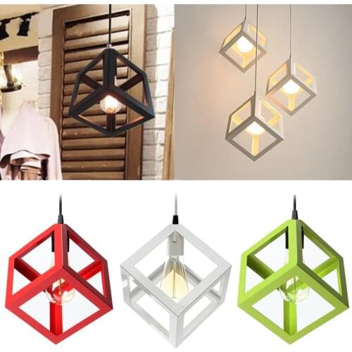 3 Color Modern Pendant Lamp Industrial Cube Metal Fixtures E27 LED Pendant Lights for Kitchen Restaurant Bar Living Room Bedroom