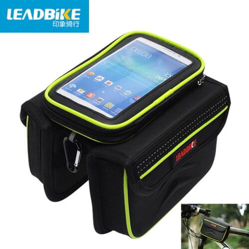 Leadbike Bicycle Bag Top Front Frame Tube Bag Waterproof MTB Road Bike Bag Double Pouches 5.5''Cellphone Touchscreen Cases Cover