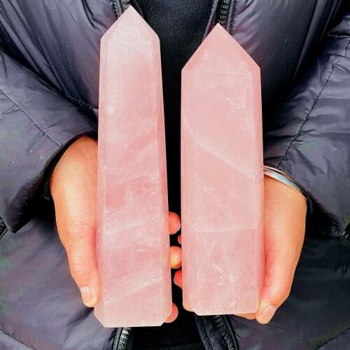 Super !!! 1-1.5KG Natural Crystal Healing Stone Rose Quartz Wand Obelisk Decor Specimen
