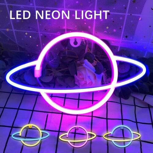 LED Elliptical Planet Neon Light USB Battery Powered Neon Night Lamp Bedroom Home Decorative Wall Light Party Room Lighting D30