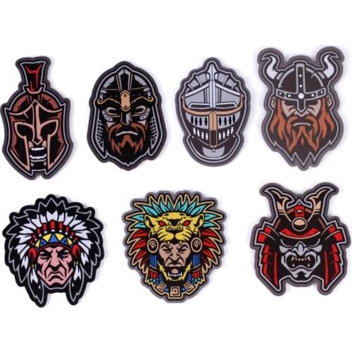 Ancient Warrior Heat Transfer Patch Spartan Aztec Indian Viking Europe Japan Soldier For Clothing Helmet Bag DIY Applique Velcro