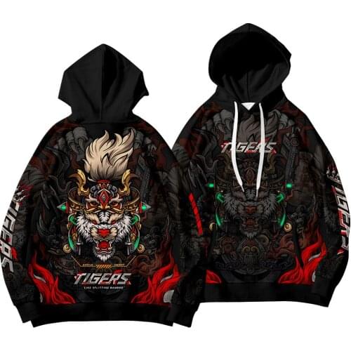 Men Spring Autumn Hip Hop Hoodie Sweatshirt Black Tiger Print Streetwear Hoodies Loose Pullover Harajuku Hoodie
