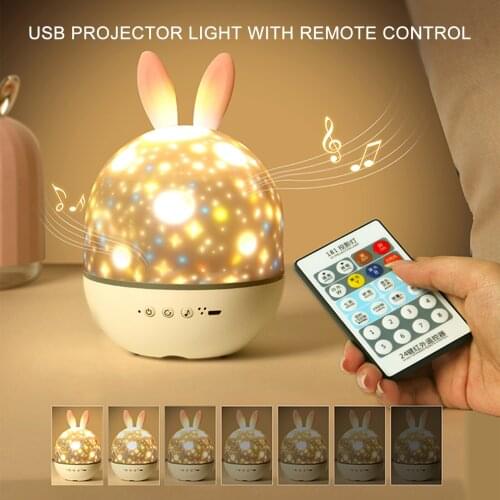 USB Projector Light with Remote Control Relaxing Soothing Colorful Lighting 360 Rotating Romantic Music Timing LEDs Night Light