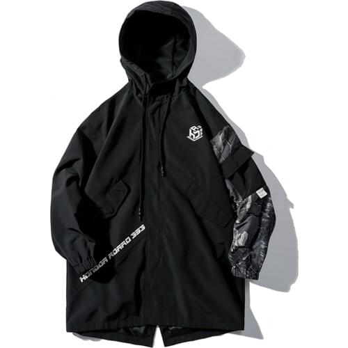 Hot Style New Men King Size Patchwork Windbreaker Boy Hip Hop Streetwear Loose Casual Hooded Trench Coats Jacket