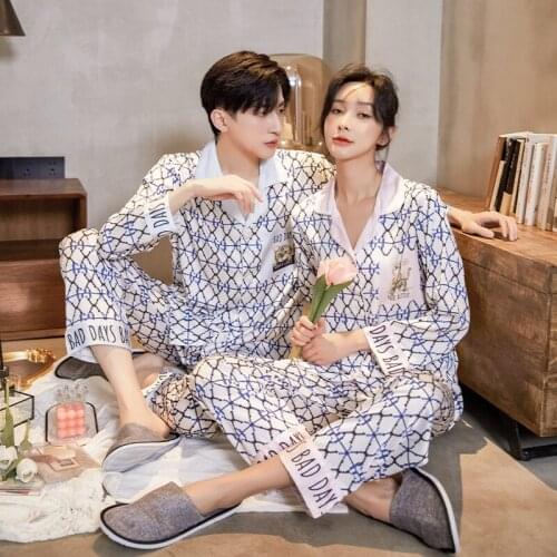 Women Pajamas New Unisex Long Sleeve Sleepwear High Quality Home Wear cardigan Pajamas Hot Sale lapel Ice silk Two-piece Pajamas