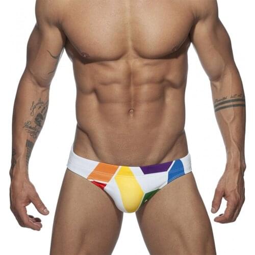 Swim Trunks Mens Bikini Swimwear Briefs Low Waist Print Tight Slips Beach Shorts Swimsuit Push Up Penis Bulge Pouch Bathing Suit