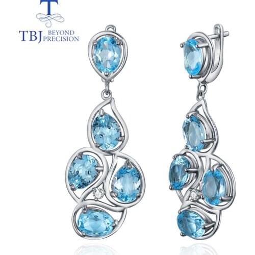 TBJ,new style 925 Sterling Silver Natural Sky blue topaz good clasp big Earrings for lady Wedding exclusive fashion jewelry