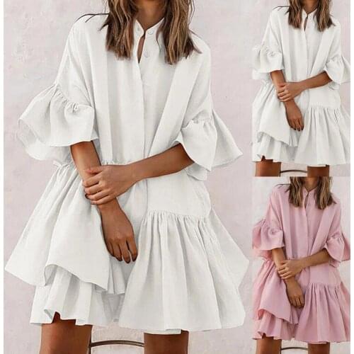 50% Hot Sales Dress Ruffle Asymmetric 2 Colors Women Solid Color Oversize Dress for Outdoor