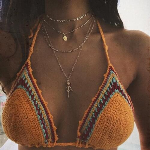 Bohemian Virgin Mary Flowers Chain Pendant Multilayer Necklace Women Fashion Gold Clavicle Necklace Set Charm Lady Jewelry