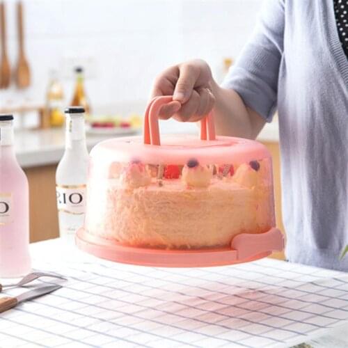 1pc Portable Cake Box Handheld Cake Packaging Food Storage Case Fresh Keeping Container with Lid (Pink)