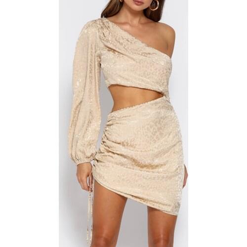 2021 Sexy One Shoulder Party Dresses Hollow Out Club Mini Dress Fashion Print Khaki Celebrity Summer Dress Women Bodycon Vestido