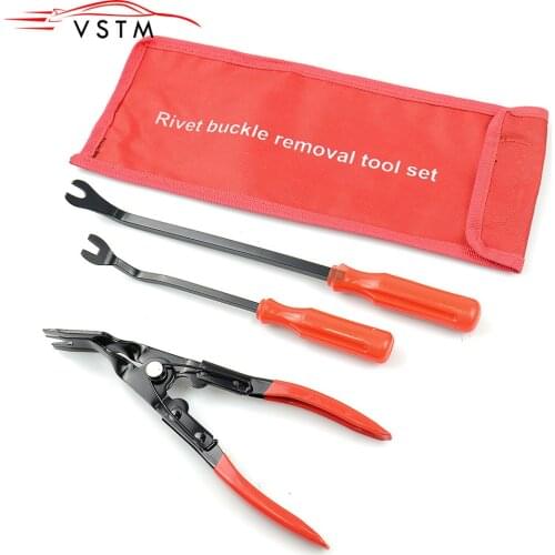 3pcs/Set Auto Car Door Panel Remover Clip Trim Auto Fastener Pliers Puller Tool Retaining Clip Remover Pry Bar Tool + Nylon Bag