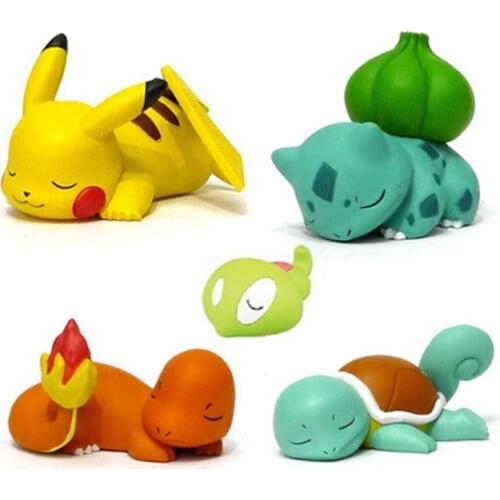 5Pcs/set Pokemone Sleeping Figures Pikachu Squirtle Bulbasaur Anime Action Figures Model Toy Car Decoration Toys