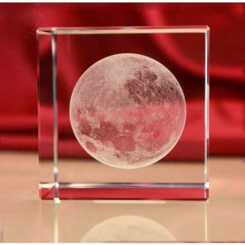 60mm Collectible Crystal Glass Cube Moon Paperweight Opitcal Crystal Engraving Figurine For Home Decor Birthday Gifts