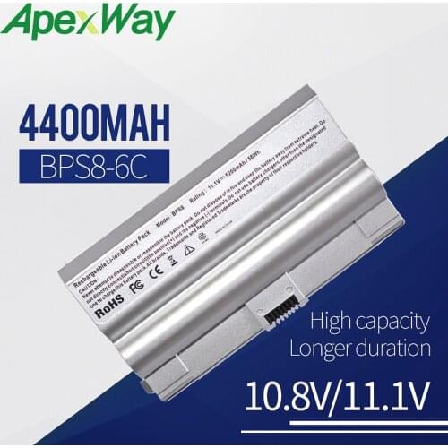 ApexWay 4400mAh Battery for sony bps8 VGP-BPS8 VGP-BPL8 VGP-BPS8A FZ17 FZ18 FZ20 FZ25 FZ27 FZ28 FZ35 FZ37 FZ38 6 CELLS