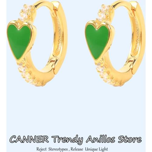 CANNER 100% Real 925 Sterling Silver White Pink Enamel Heart Hoop Earring Pendientes 2021 Spring Summer Jewelry For Women Gifts